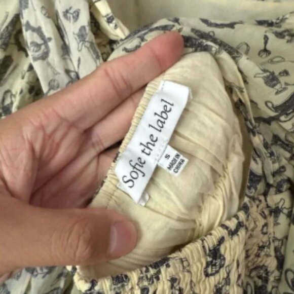 SOFIE THE LABEL cream yellow tea party babydoll puff short sleeve tie back mini - Picture 5 of 5